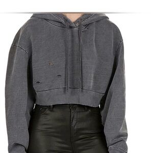 The Kooples Sport Charcoal Distressed Cropped Oversized Hoodie XS/S NWOT